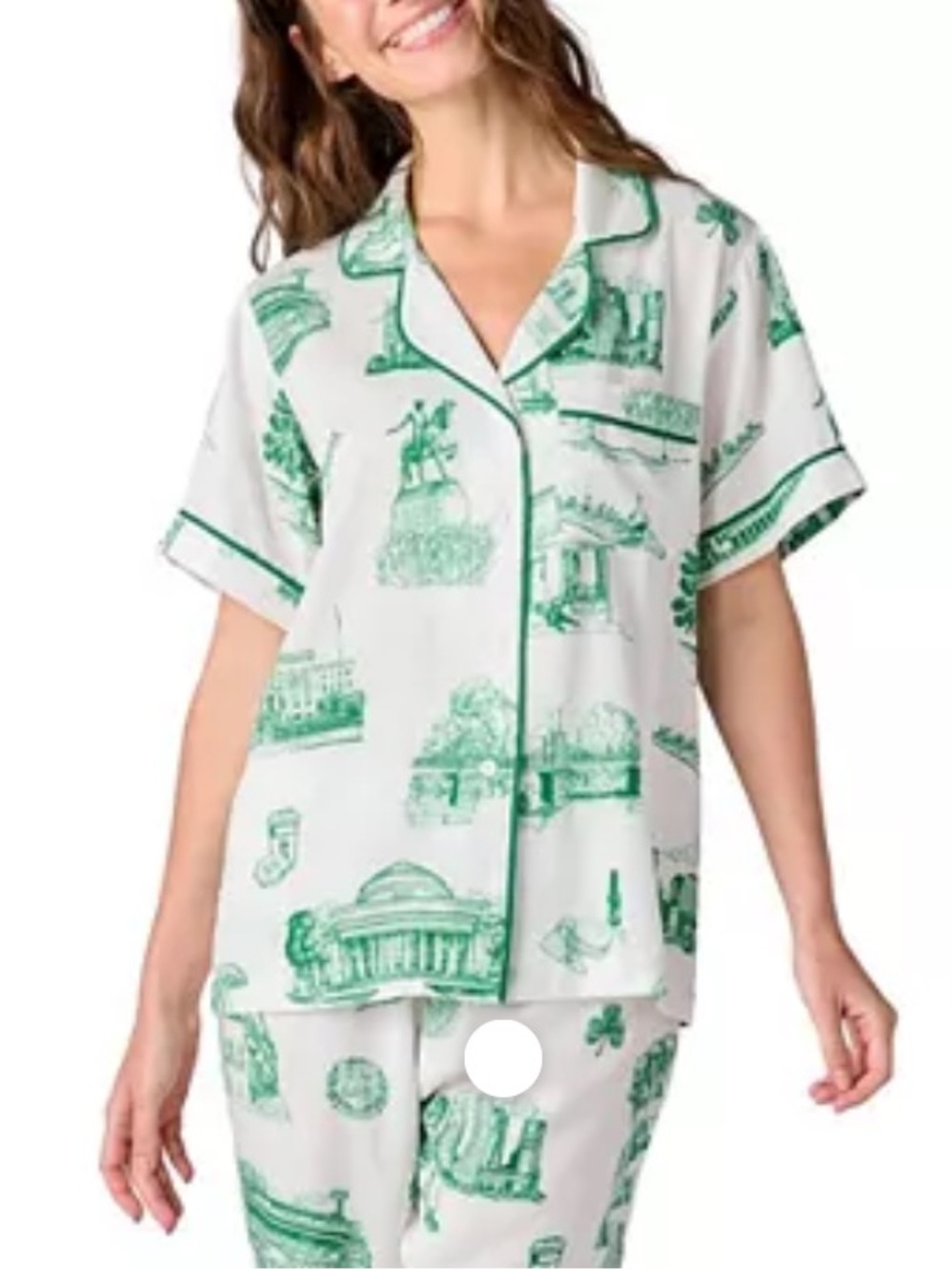 Katie Kime Boston Toile Green Pajama Top Size L